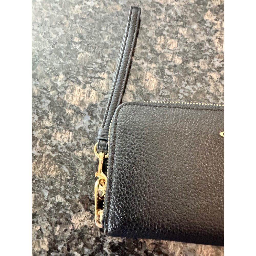 Coach Black Pebble Leather Accordion Zip Wallet Wristlet Gold Hardware 52372 - Picture 4 of 10